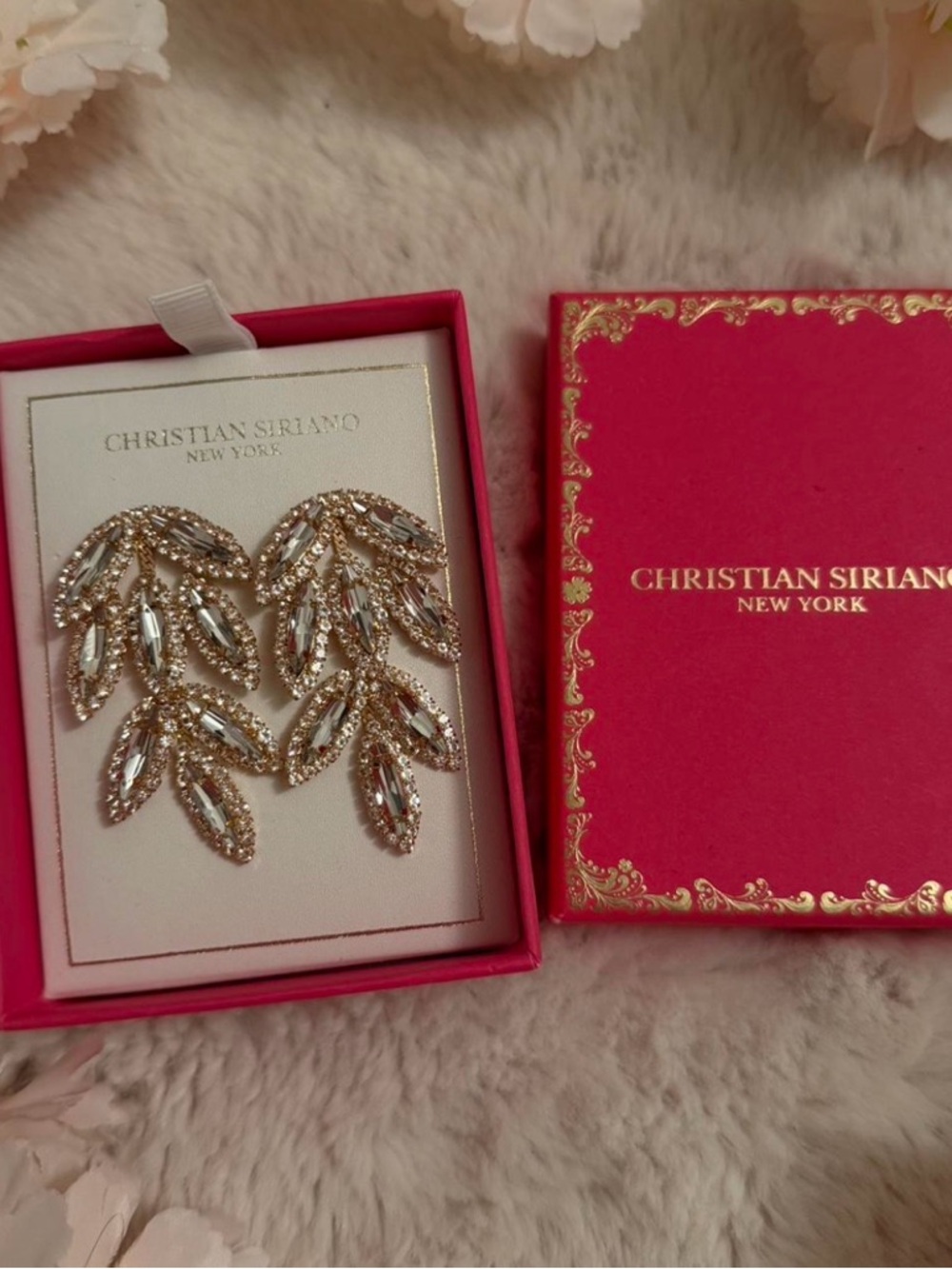 Christian Siriano Gold and Crystal Leaf Dangle Earrings